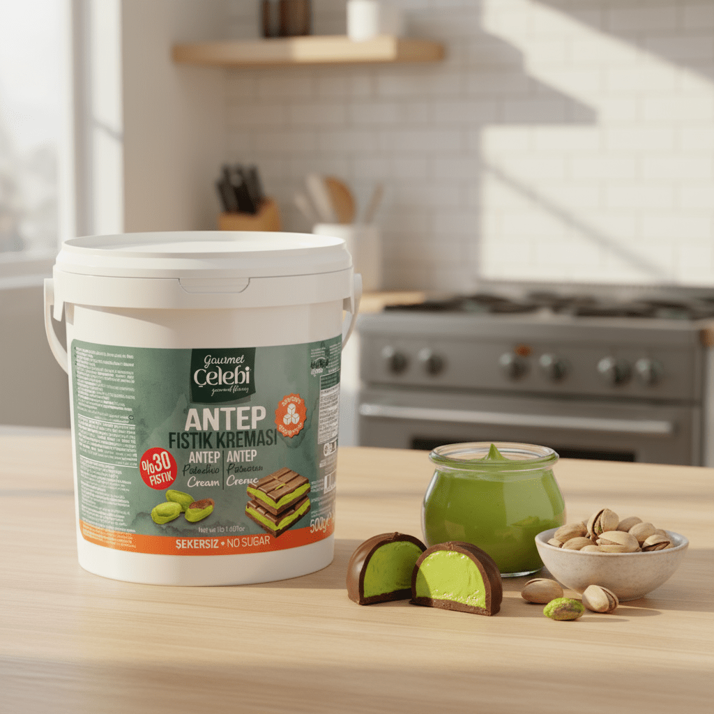 Celebiogullari Professional Sugar Free Antep Pistachio Butter (30%) - 500g, 1kg & 5kg Buckets - TryAladdin