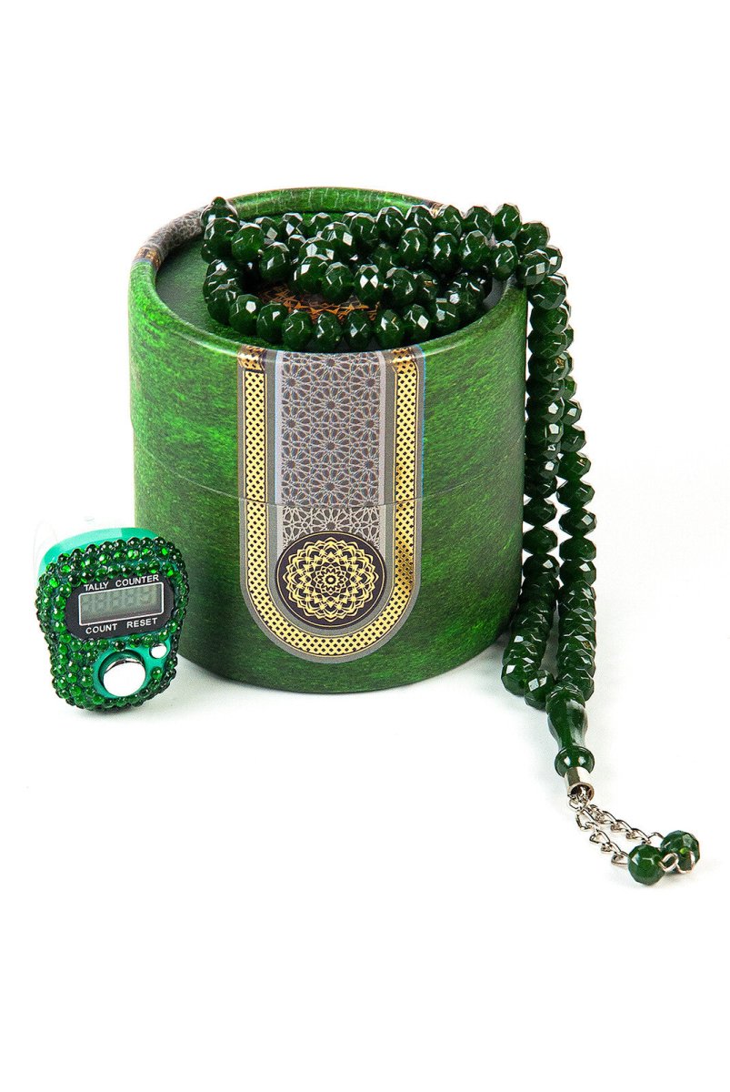 Mini Cylinder Boxed Tasbih and Dhikrmatic Gift Set, Green - TryAladdin