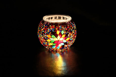 HND Handicraft | Handmade Glass Mosaic Candle Holder, Mosaic Colors - TryAladdin