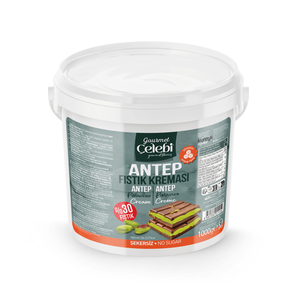 Celebiogullari Professional Sugar Free Antep Pistachio Butter (30%) - 500g, 1kg & 5kg Buckets - TryAladdin