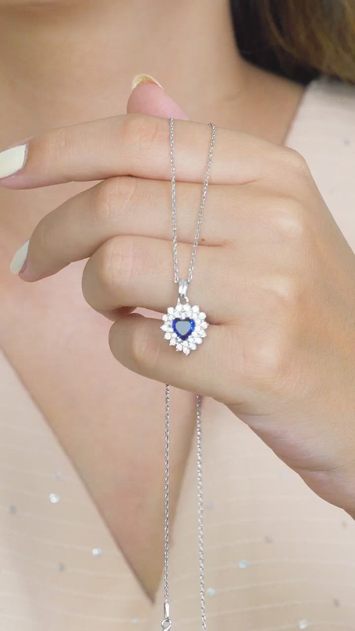 Taki | Titanic Hart van de Oceaan Marineblauwe Steen Hart Zilveren Ketting