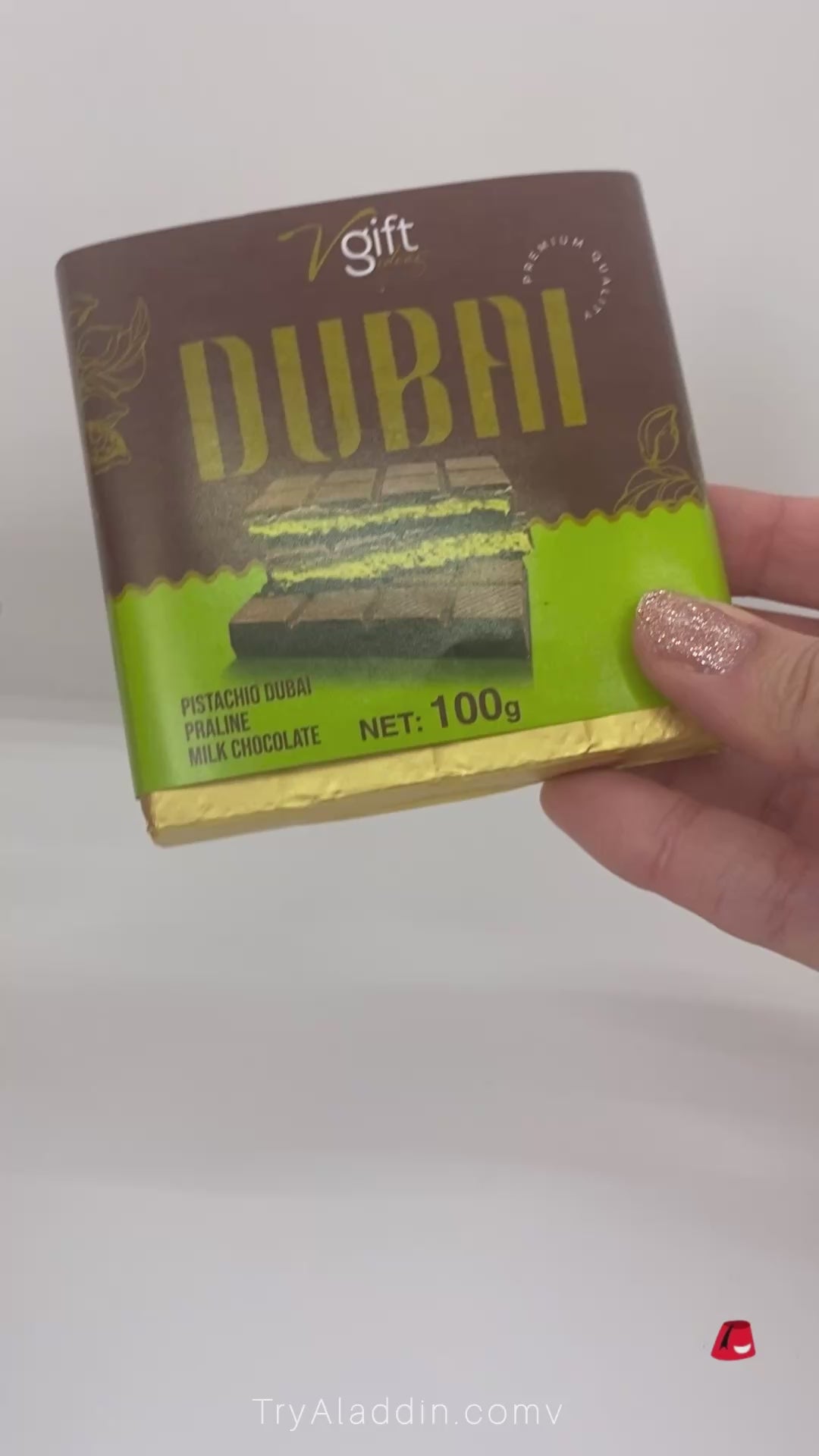 V-Gift Pistache Praliné Dubai Chocoladereep – Knapperige & Notige Verwennerij