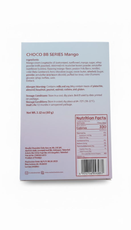 Ricolle Babbulu (BB) Serie Mango Popping Candy Chocolade - 2.12oz (60g)